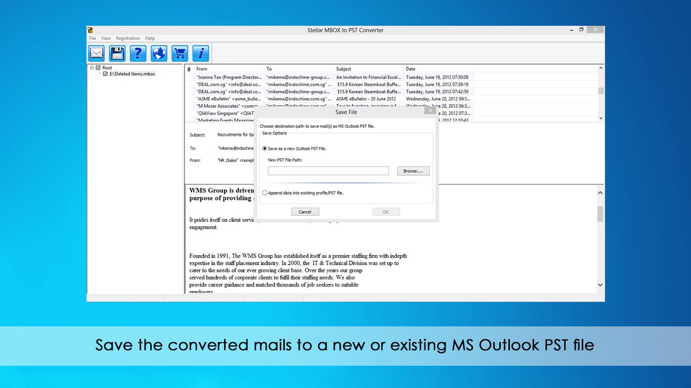 Save the converted email to new or outlook PST