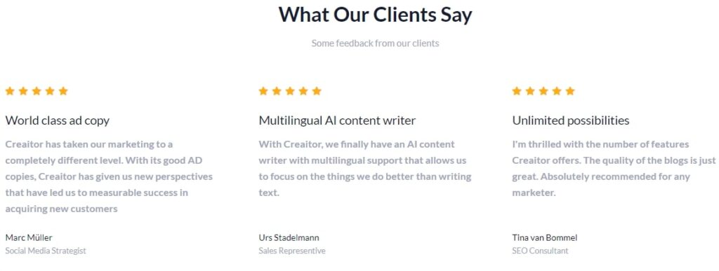 feedback from clients