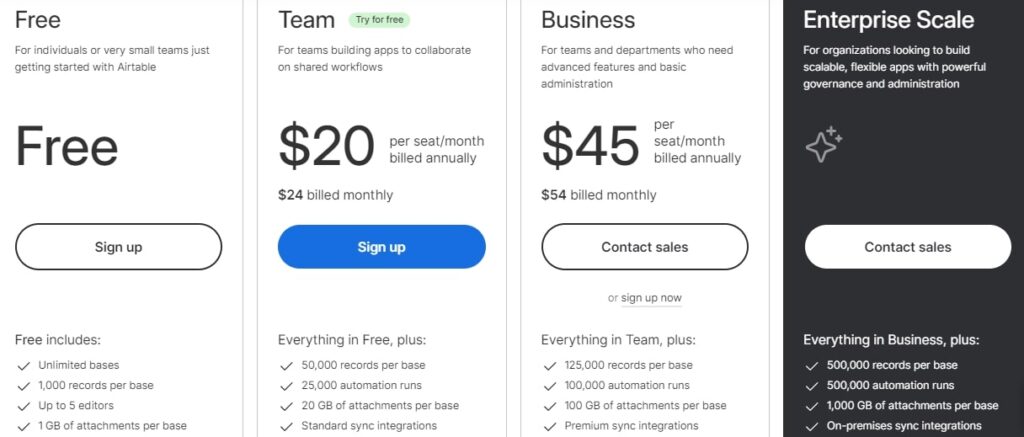Airtable Pricing